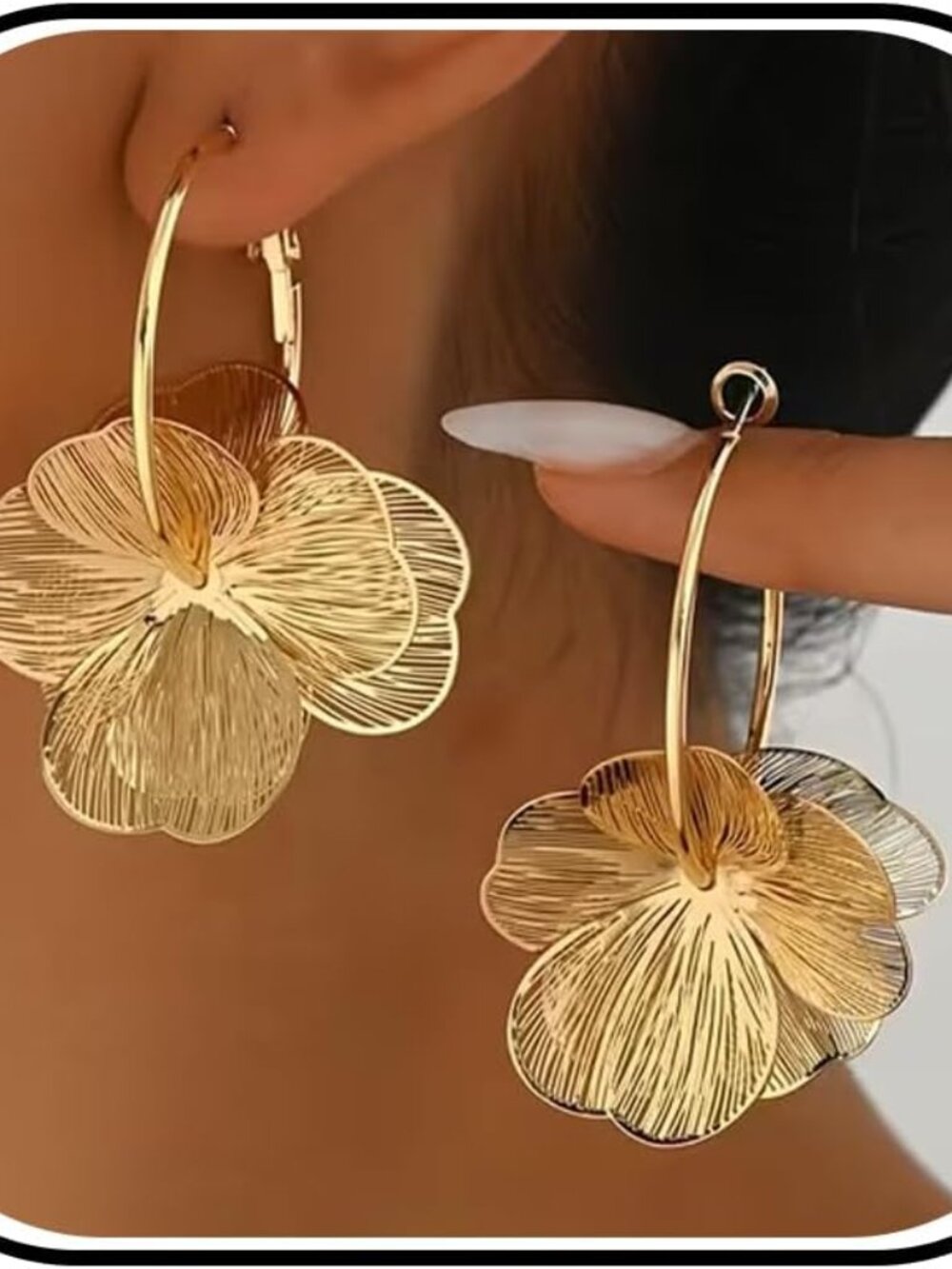 Gold Flower Earrings for Women Trendy Floral Hoop Earrings Boho Large Flower Ear